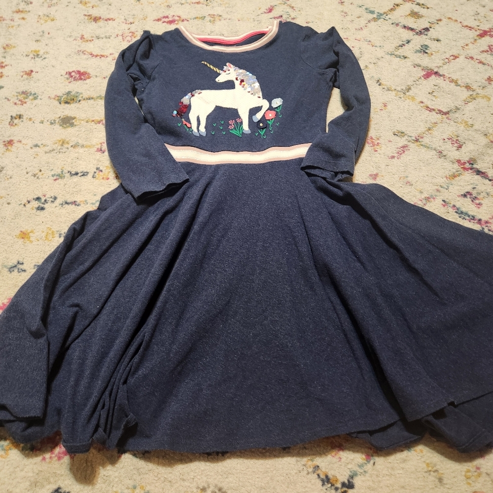 Mini Boden Unicorn Blue Fit and Flare Dress